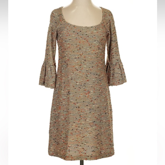 Diane Von Furstenberg Metallic Tan Multi Color Tweed Blend Knit Dress Size 2 XS - Picture 2 of 8